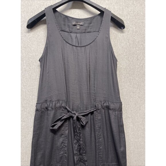 Banana Republic Black Silky Tie Waist Tank Maxi Dress 6 Tall Slits - Picture 3 of 14